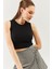 Siyah Sıfır Kol Bisiklet Yaka Vucuda Oturan %100 Pamuklu Kaşkorse Esnek Crop Bluz 1