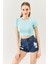 Aqua Kısa Kol Bisiklet Yaka Vücuda Oturan %100 Pamuklu Kaşkorse Esnek Crop Bluz 1
