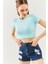 Aqua Kısa Kol Bisiklet Yaka Vücuda Oturan %100 Pamuklu Kaşkorse Esnek Crop Bluz 2