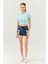 Aqua Kısa Kol Bisiklet Yaka Vücuda Oturan %100 Pamuklu Kaşkorse Esnek Crop Bluz 4