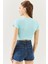 Aqua Kısa Kol Bisiklet Yaka Vücuda Oturan %100 Pamuklu Kaşkorse Esnek Crop Bluz 5