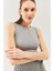 Gri Sıfır Kol Bisiklet Yaka Vucuda Oturan %100 Pamuklu Kaşkorse Esnek Crop Bluz 3