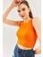 Turuncu Sıfır Kol Bisiklet Yaka Vücuda Oturan %100 Pamuklu Kaşkorse Esnek Crop Bluz 2
