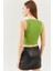 Çimen Yeşili Sıfır Kol Bisiklet Yaka Vücuda Oturan %100 Pamuklu Kaşkorse Esnek Crop Bluz 5