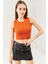 Kiremit Sıfır Kol Bisiklet Yaka Vucuda Oturan %100 Pamuklu Kaşkorse Esnek Crop Bluz 4