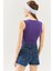 Mor Sıfır Kol Bisiklet Yaka Vücuda Oturan %100 Pamuklu Kaşkorse Esnek Crop Bluz 5