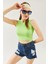 Fıstık Yeşili Sıfır Kol Bisiklet Yaka Vücuda Oturan %100 Pamuklu Kaşkorse Esnek Crop Bluz 4
