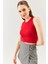 Kırmızı Sıfır Kol Bisiklet Yaka Vucuda Oturan %100 Pamuklu Kaşkorse Esnek Crop Bluz 3