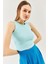 Aqua Sıfır Kol Bisiklet Yaka Vücuda Oturan %100 Pamuklu Kaşkorse Esnek Crop Bluz 2