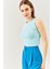 Aqua Sıfır Kol Bisiklet Yaka Vücuda Oturan %100 Pamuklu Kaşkorse Esnek Crop Bluz 4