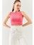 Pembe Sıfır Kol Bisiklet Yaka Vücuda Oturan %100 Pamuklu Kaşkorse Esnek Crop Bluz 1