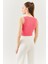 Pembe Sıfır Kol Bisiklet Yaka Vücuda Oturan %100 Pamuklu Kaşkorse Esnek Crop Bluz 5