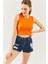 Turuncu Sıfır Kol Bisiklet Yaka Vücuda Oturan %100 Pamuklu Kaşkorse Esnek Crop Bluz 4