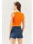 Turuncu Sıfır Kol Bisiklet Yaka Vücuda Oturan %100 Pamuklu Kaşkorse Esnek Crop Bluz 5