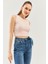 Pudra Sıfır Kol Bisiklet Yaka Vucuda Oturan %100 Pamuklu Kaşkorse Esnek Crop Bluz 4