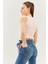 Pudra Sıfır Kol Bisiklet Yaka Vucuda Oturan %100 Pamuklu Kaşkorse Esnek Crop Bluz 5
