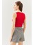 Kırmızı Sıfır Kol Bisiklet Yaka Vucuda Oturan %100 Pamuklu Kaşkorse Esnek Crop Bluz 5