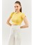 Sarı Kısa Kol Bisiklet Yaka Vücuda Oturan %100 Pamuklu Kaşkorse Esnek Crop Bluz 1