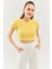 Sarı Kısa Kol Bisiklet Yaka Vücuda Oturan %100 Pamuklu Kaşkorse Esnek Crop Bluz 2
