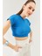 Parlement Kısa Kol Bisiklet Yaka Vücuda Oturan %100 Pamuklu Kaşkorse Esnek Crop Bluz 1
