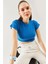 Parlement Kısa Kol Bisiklet Yaka Vücuda Oturan %100 Pamuklu Kaşkorse Esnek Crop Bluz 3