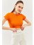 Turuncu Kısa Kol Bisiklet Yaka Vücuda Oturan %100 Pamuklu Kaşkorse Esnek Crop Bluz 1