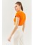 Turuncu Kısa Kol Bisiklet Yaka Vücuda Oturan %100 Pamuklu Kaşkorse Esnek Crop Bluz 5
