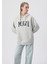 Kadın Mavi Logo Baskılı Kapüşonlu Gri Sweatshirt 1600361-34322 1