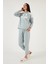 Desenli Regular Fit Kapüşonlu Polar Pijama Takımı Bayan Pijama Takımı 6571001 2
