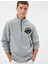 Yarım Fermuarlı Sweatshirt Kolej Baskılı Dik Yaka 1