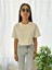 Bisiklet Yaka Ekru Crop Tshirt 3