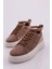 ES851 Kadin Kalin Taban Halhal Detayli Silver Taşli Sneakers Ayakkabi 4