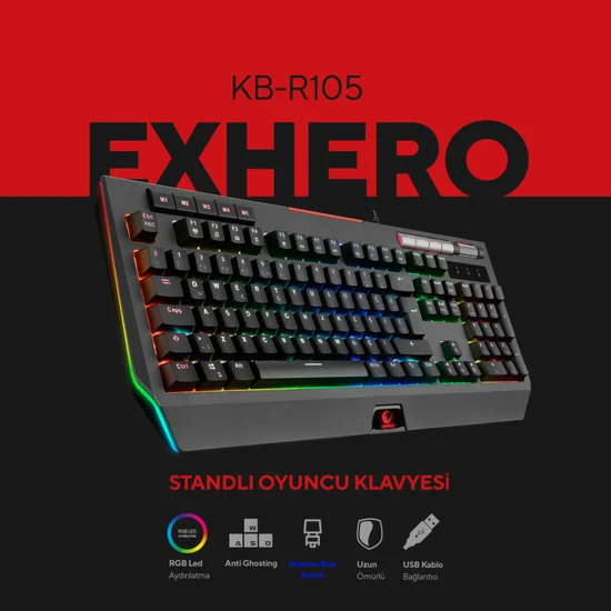 Rampage KB-R105 EXHERO Full RGB Ledli Outemu Blue Switch 5 Makro Tuşlu Gaming Klavye