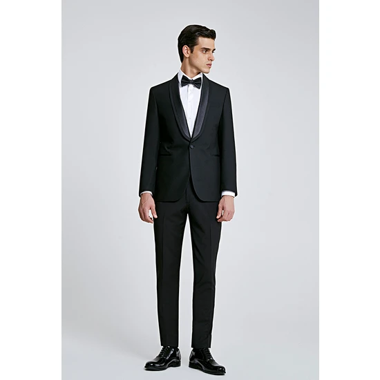 D'S Damat Slim Fit Siyah Düz Damatlık & Smokin Takim Elbise 0HSS51305011M