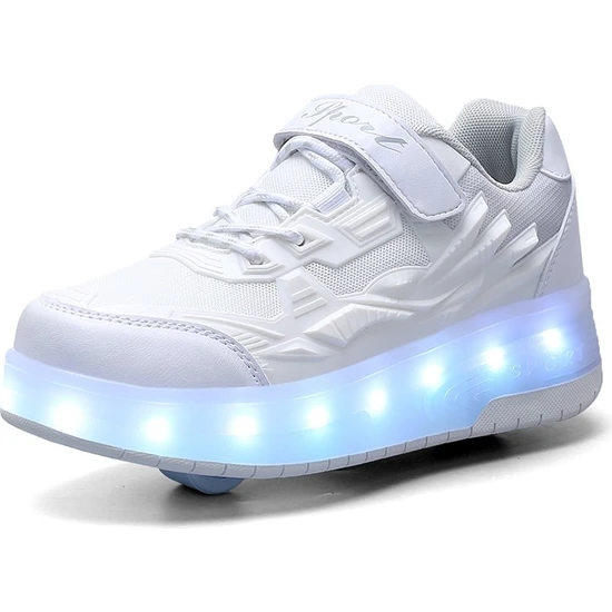 Hw 4 Tekerlekli USB Şarjlı LED Işıklı Paten Ayakkabı (Yurt Dışından)