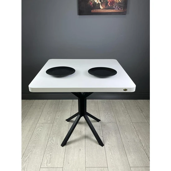 Hey Modüler Mobilya Roma Mutfak Yemek Masası Balkon Masası Kavisli Köşe Metal Siyah Ayak 80 cm