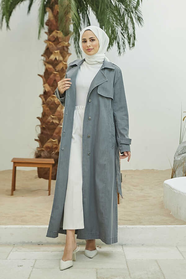 Neways 6458 - Allerlı Denim Trençkot Gri görsel 2