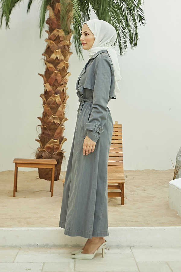 Neways 6458 - Allerlı Denim Trençkot Gri görsel 3