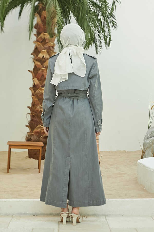 Neways 6458 - Allerlı Denim Trençkot Gri görsel 4
