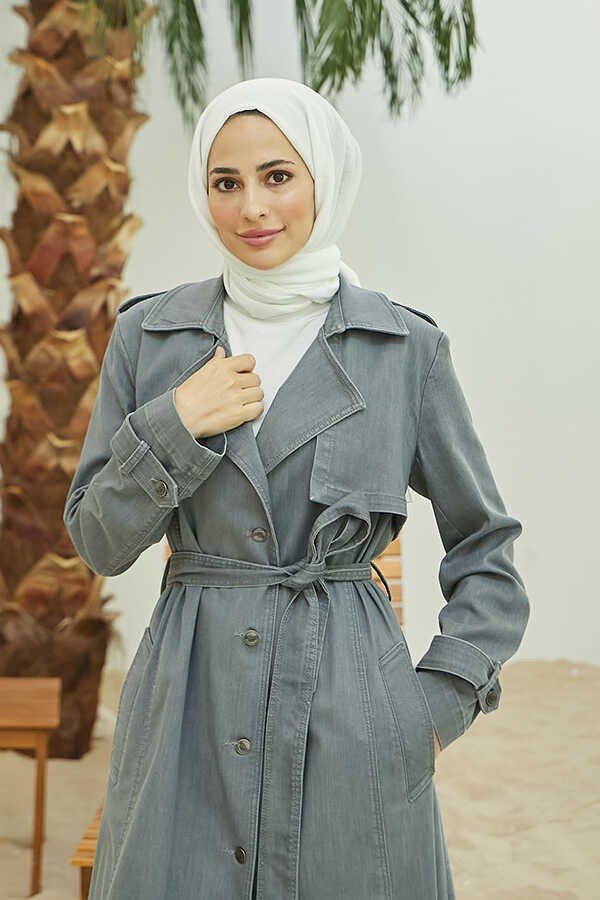 Neways 6458 - Allerlı Denim Trençkot Gri görsel 5