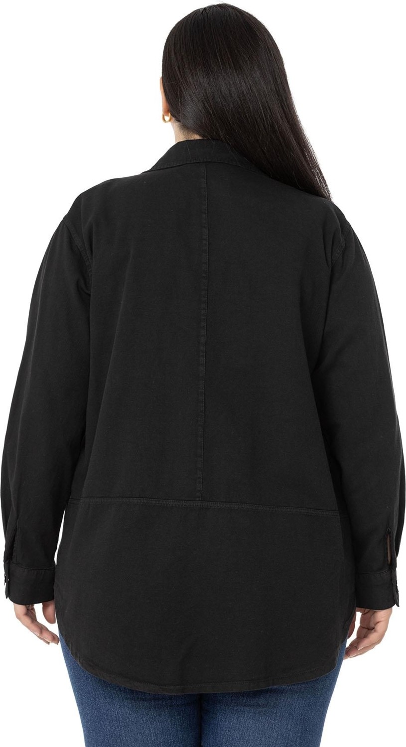 Disentis Modest Büyük Beden Geniş Kesim Gabardin Siyah Gömlek görsel 8