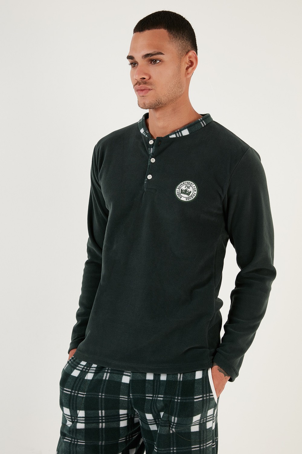 Buratti Ekoseli Regular Fit Düğmeli Bisiklet Yaka Kışlık Polar Pijama Takımı Erkek Pijama Takımı 60961002 görsel 4