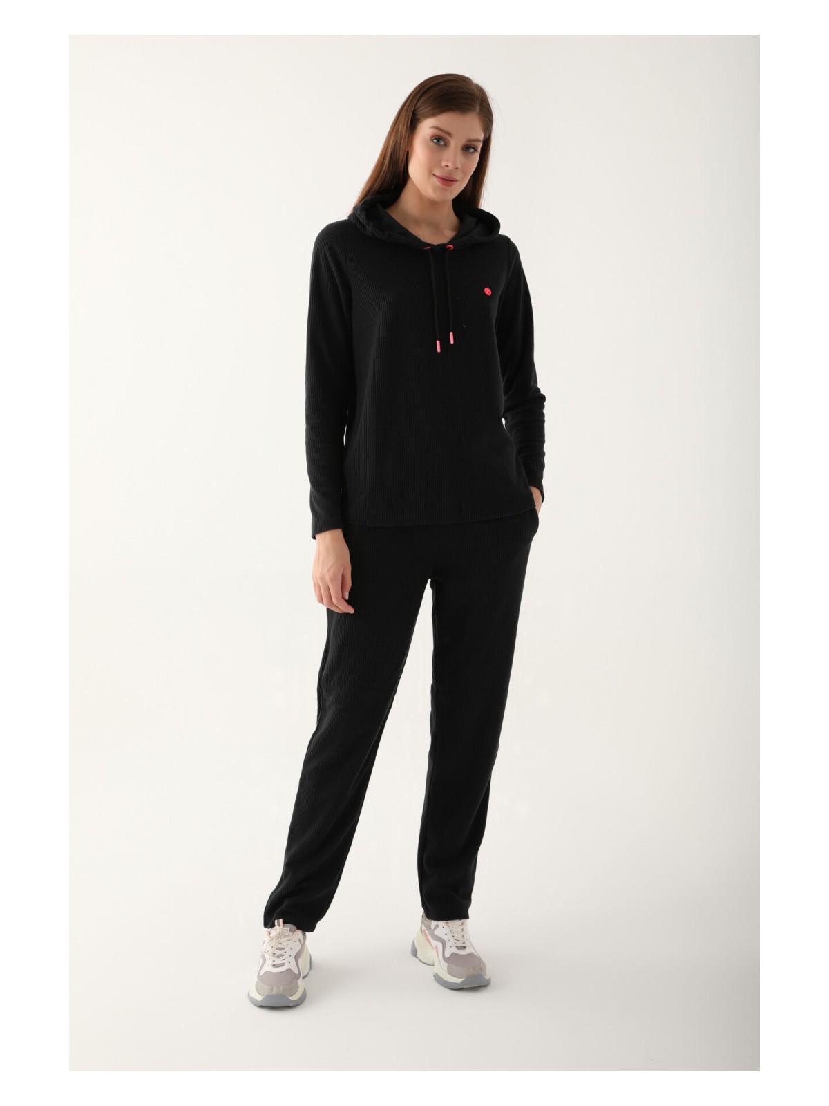 Pierre Cardin Small Button Detail Siyah Kadın Uzun Kol Pijama Takım