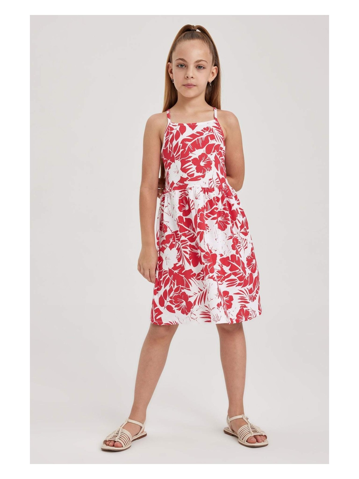 DeFacto Desenli Pamuklu Askılı Elbise Kız Çocuk B0674A8NS