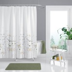 Tropik Home Papatya Desenli Çiçekli Duş Perdesi 2X120X200cm Beyaz - Sarı Polyester Kumaş 16 Adet C Halka Hediyelik