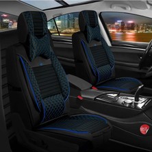 Nissan Navara Yeni Uyumlu Lüks Deri Oto Koltuk Kılıfı 5'li Set Siyah Mavi