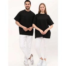 giyadda Unisex Siyah Oversize Bol Kalıp Basic T-Shirt (Sevgili Çift Kombini Tavsiyesi)