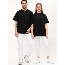 giyadda Siyah Oversize Bol Kalıp Basic T-Shirt (Sevgili Çift Kombini Tavsiyesi)