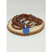Rudraksha Tohumlu Lapis Taşlı 108'LIK El Yapımı Bakır Kazazlı Mala Kolye