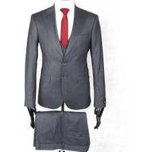 Jan Carlucci Slim Fit Sivri Yaka-Çift Yırtmaç Koyu Gri Drop 6 Yelekli Takım Elbise